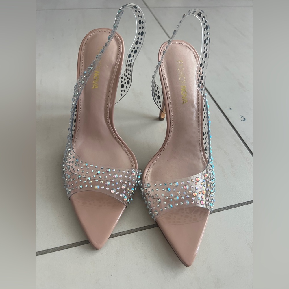 Clear rhinestone heels fashionnnova never worn just tried on